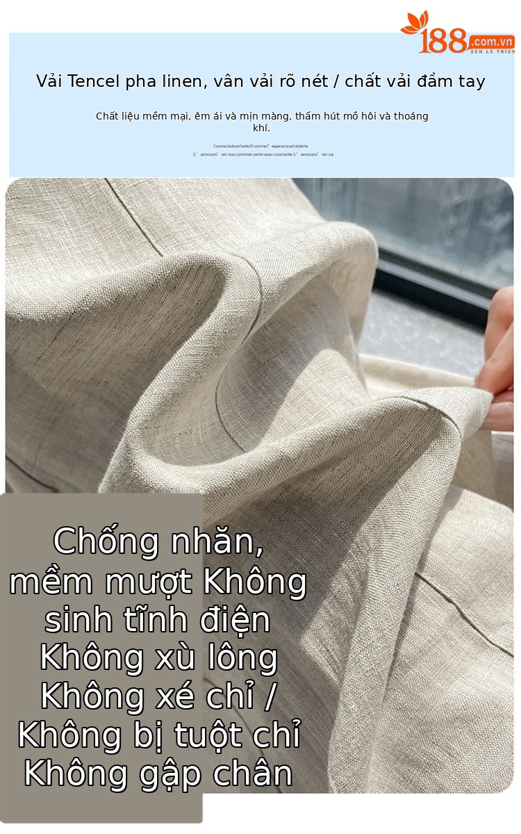 Quần ống rộng nữ chất liệu lanh pha lụa mỏng mùa hè dáng suông dài chạm đất — Màu đen thông thường chi tiết 4