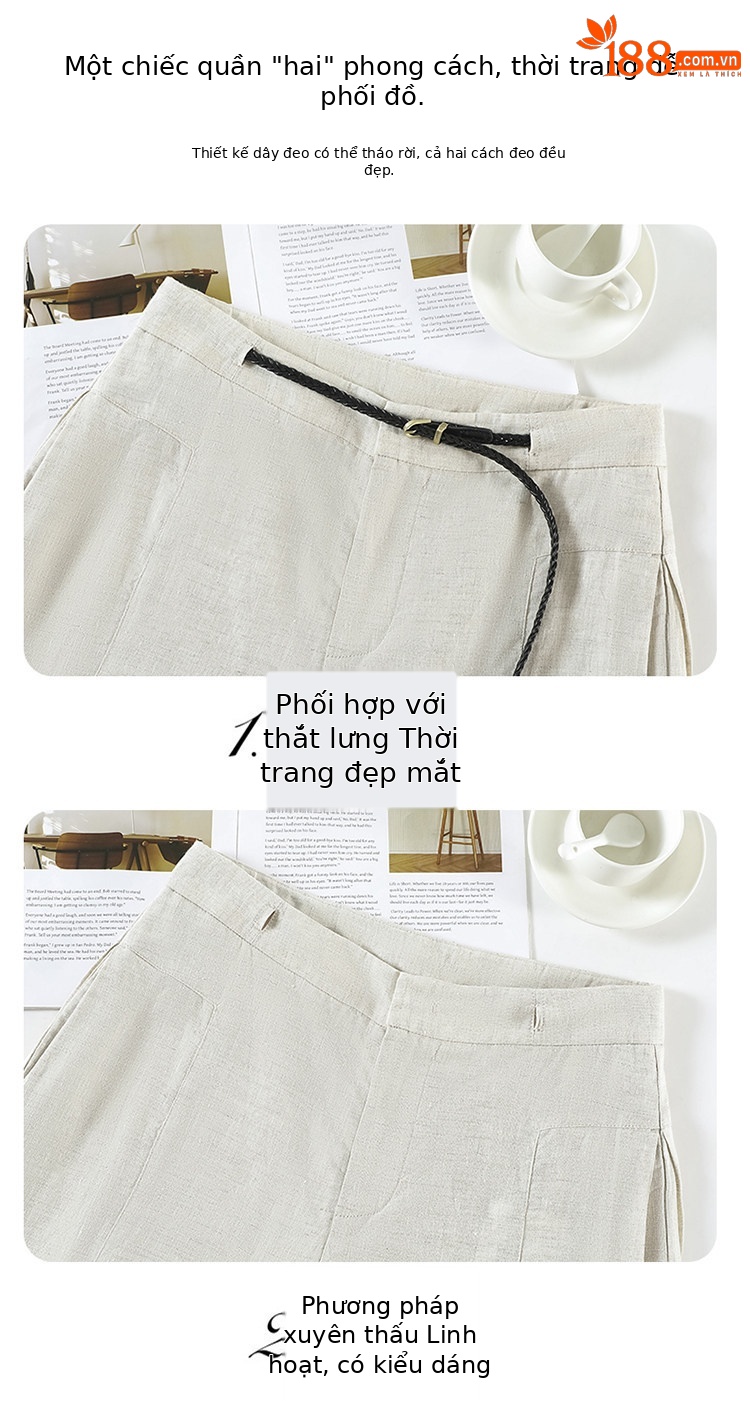 Quần ống rộng nữ chất liệu lanh pha lụa mỏng mùa hè dáng suông dài chạm đất — Màu đen thông thường chi tiết 11