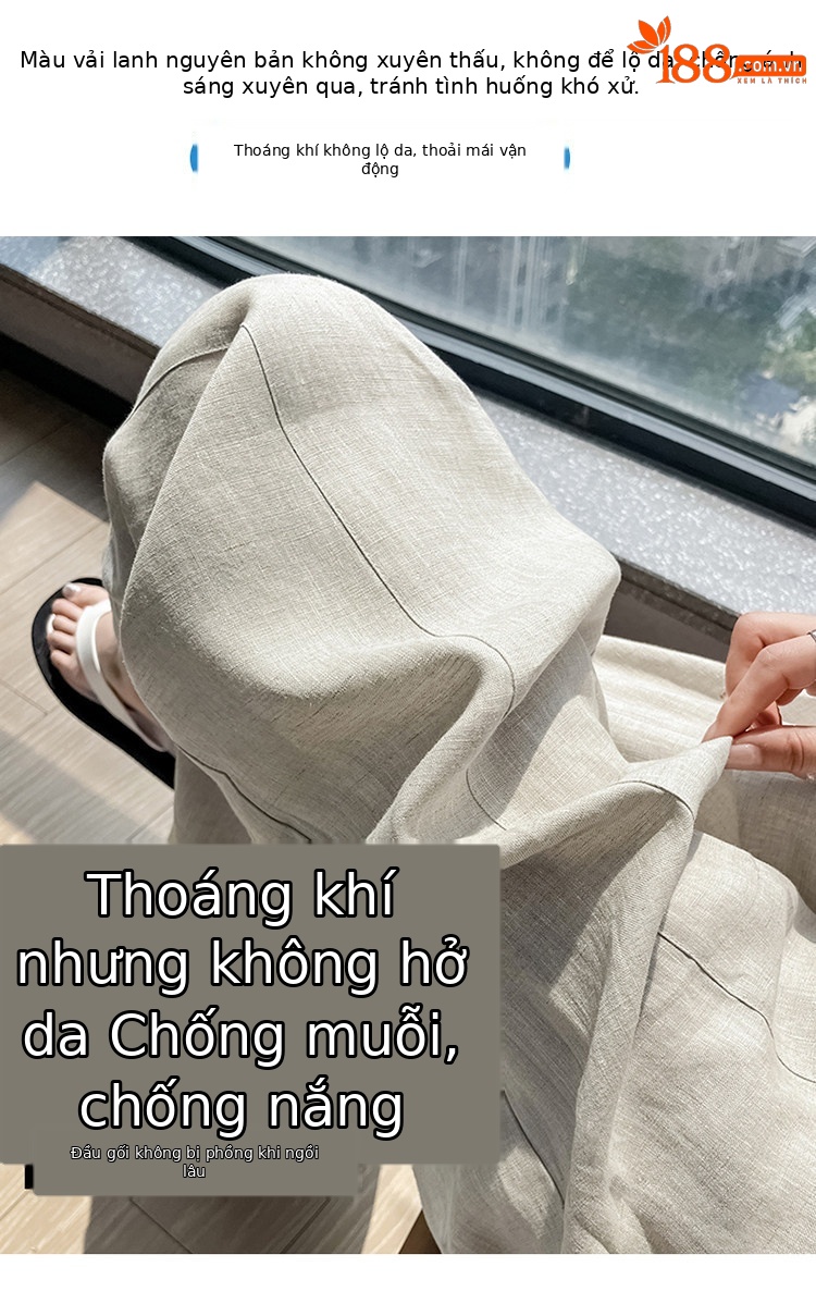 Quần ống rộng nữ chất liệu lanh pha lụa mỏng mùa hè dáng suông dài chạm đất — Màu đen thông thường chi tiết 12