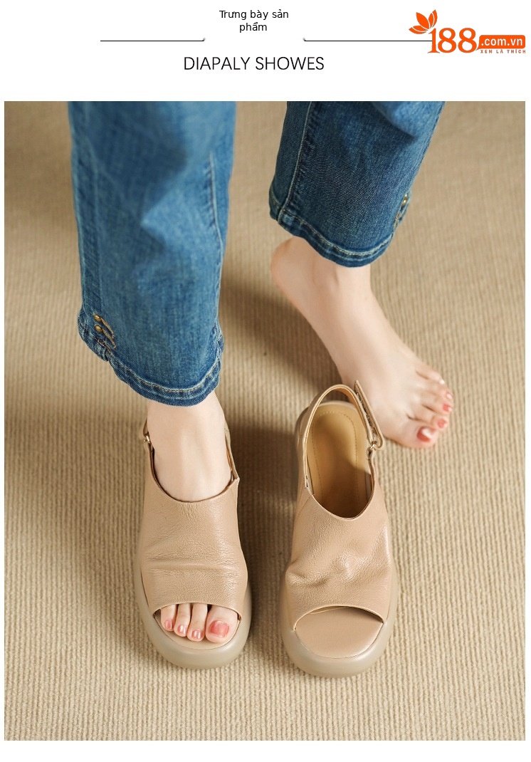 Sandal nữ cao gót mũi hở da cừu quai một từ khóa — màu trắng ngà chi tiết 4