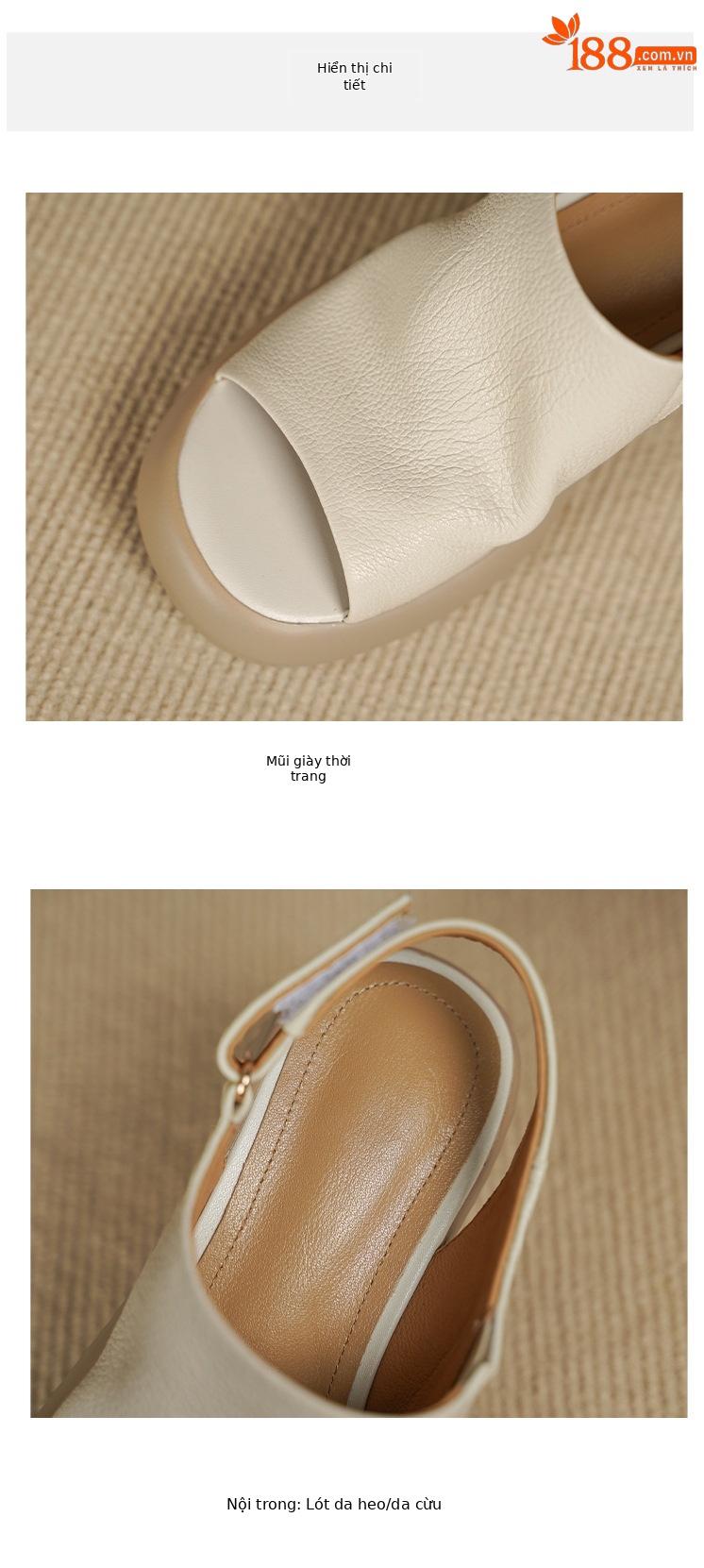 Sandal nữ cao gót mũi hở da cừu quai một từ khóa — màu trắng ngà chi tiết 14