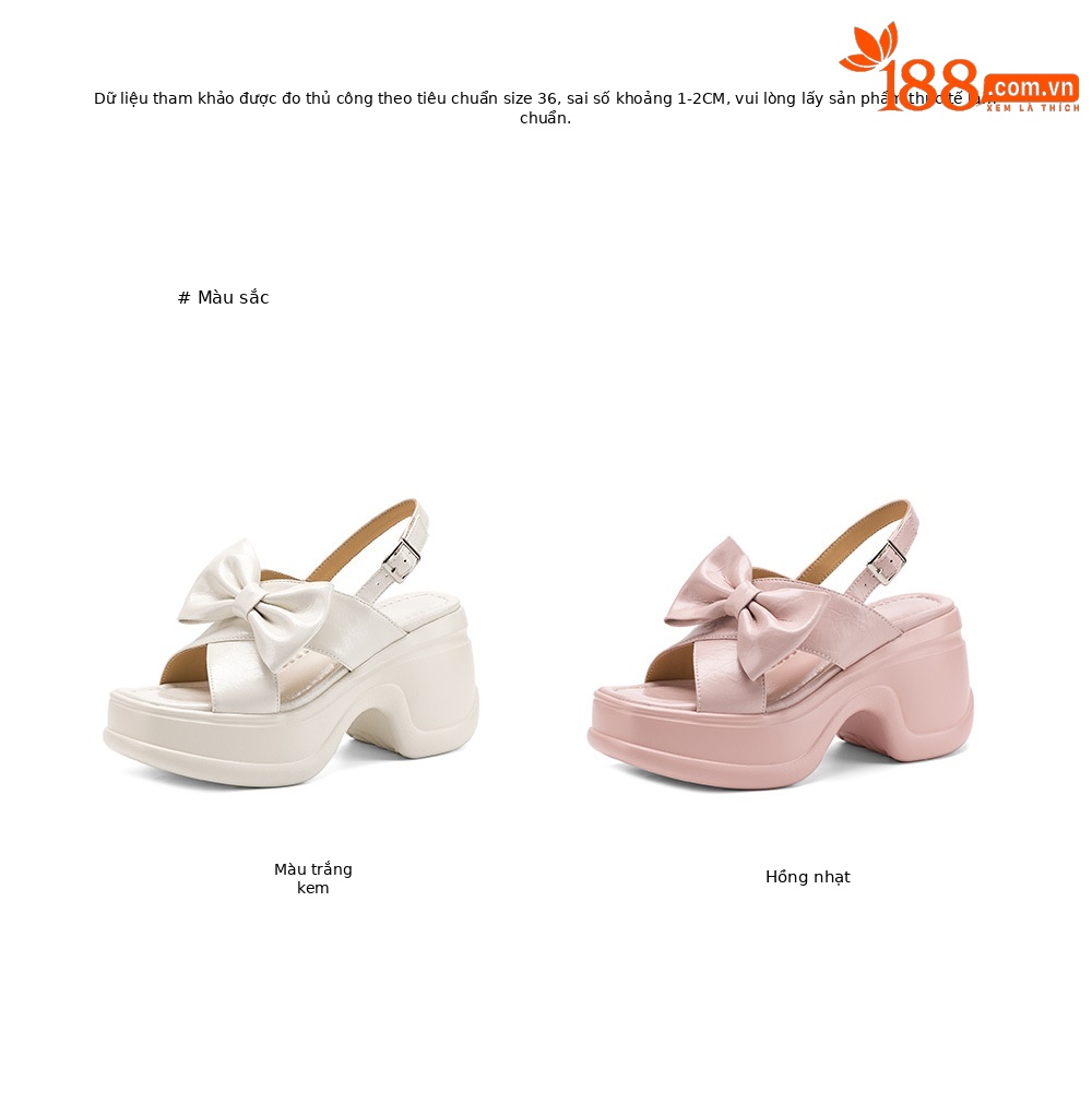 Sandal cao gót nữ hở mũi đế platform nơ bướm, gót siêu cao 12 cm — Hồng nhạt, màu trắng ngà chi tiết 4