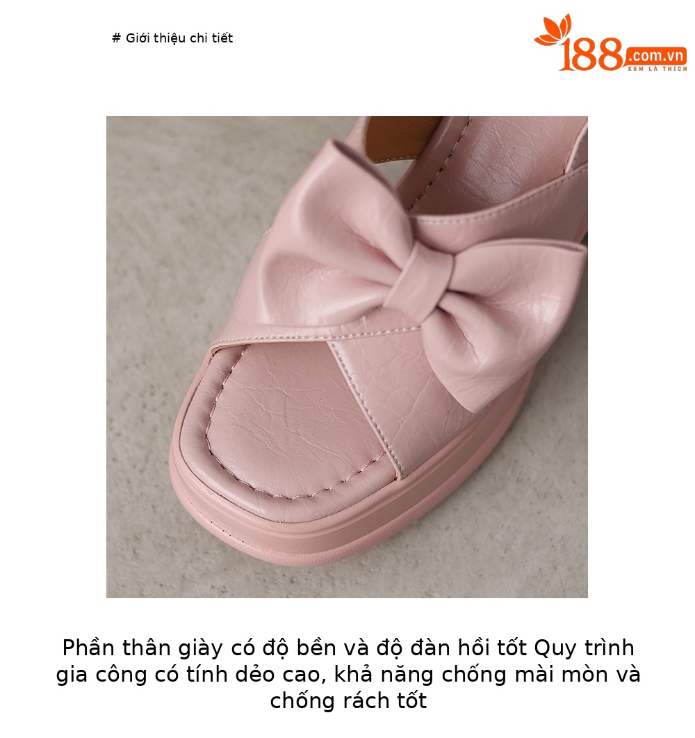 Sandal cao gót nữ hở mũi đế platform nơ bướm, gót siêu cao 12 cm — Hồng nhạt, màu trắng ngà chi tiết 5
