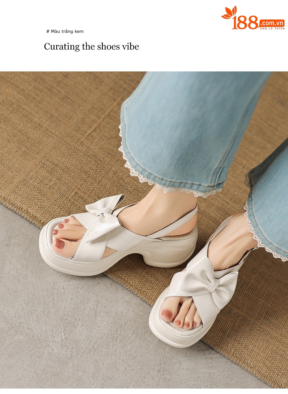Sandal cao gót nữ hở mũi đế platform nơ bướm, gót siêu cao 12 cm — Hồng nhạt, màu trắng ngà chi tiết 15