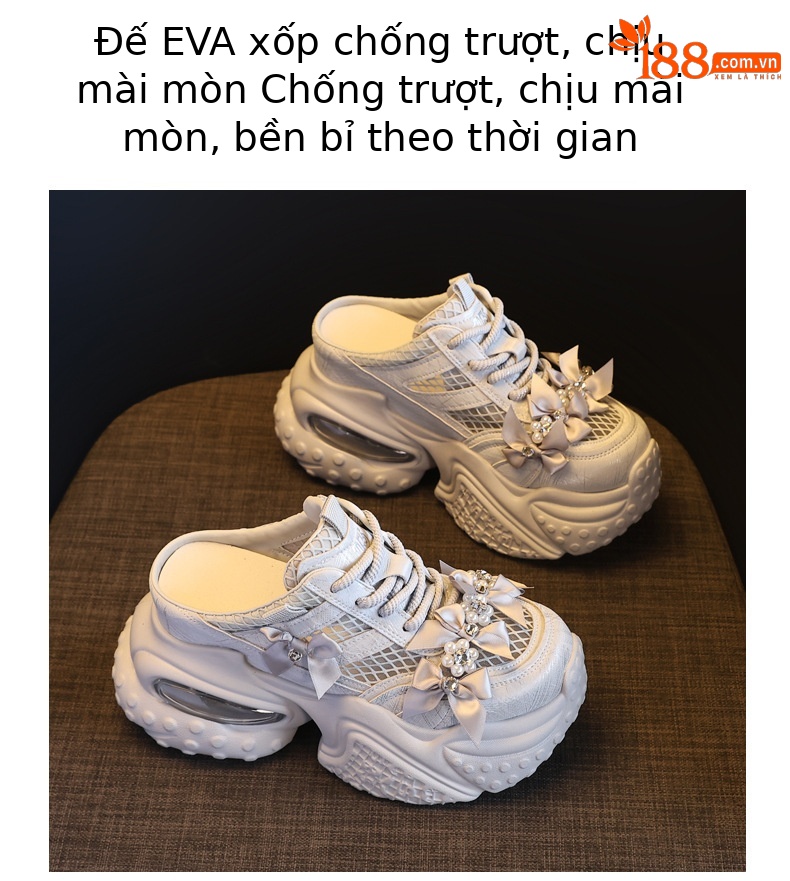 Dép quai chữ V nữ đế dày tăng chiều cao đệm khí mùa hè 2026 — màu trắng, bạc chi tiết 10