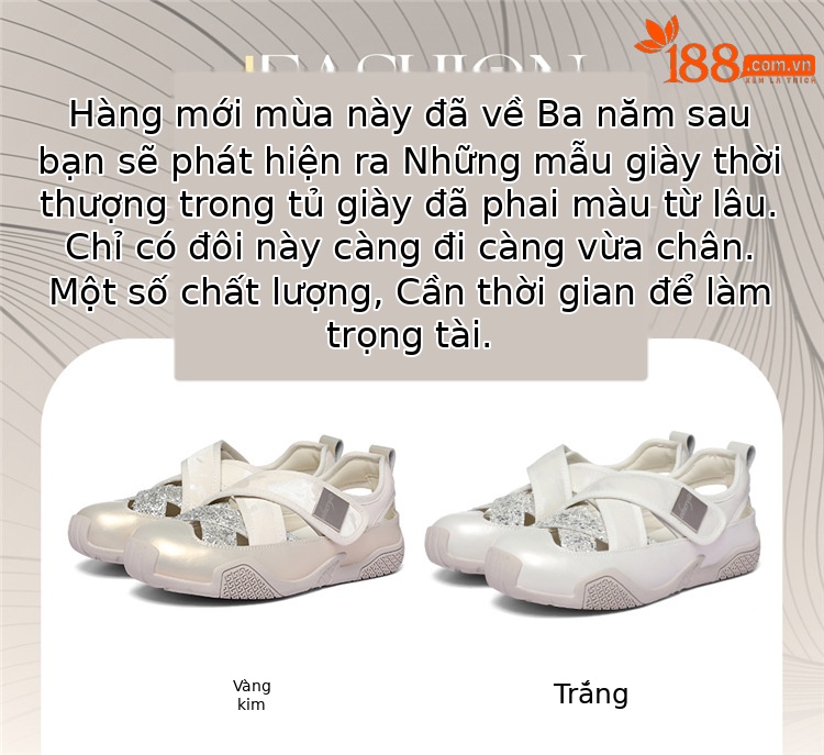 Sandal nữ quai chữ V đính sequin lỗ rỗng, đế mềm thoáng khí, dán Velcro tiện lợi — 6177 Trắng, 6177 Vàng chi tiết 1