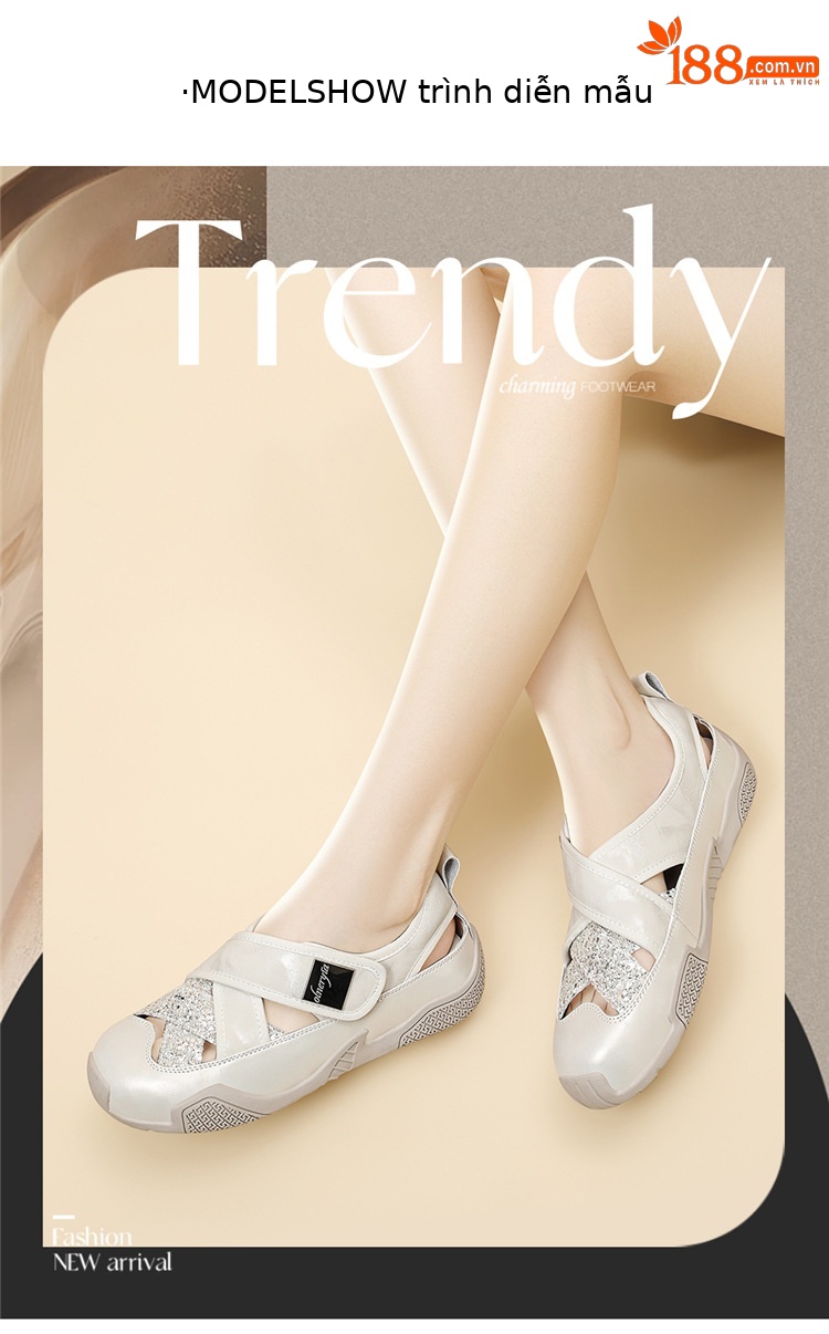 Sandal nữ quai chữ V đính sequin lỗ rỗng, đế mềm thoáng khí, dán Velcro tiện lợi — 6177 Trắng, 6177 Vàng chi tiết 4