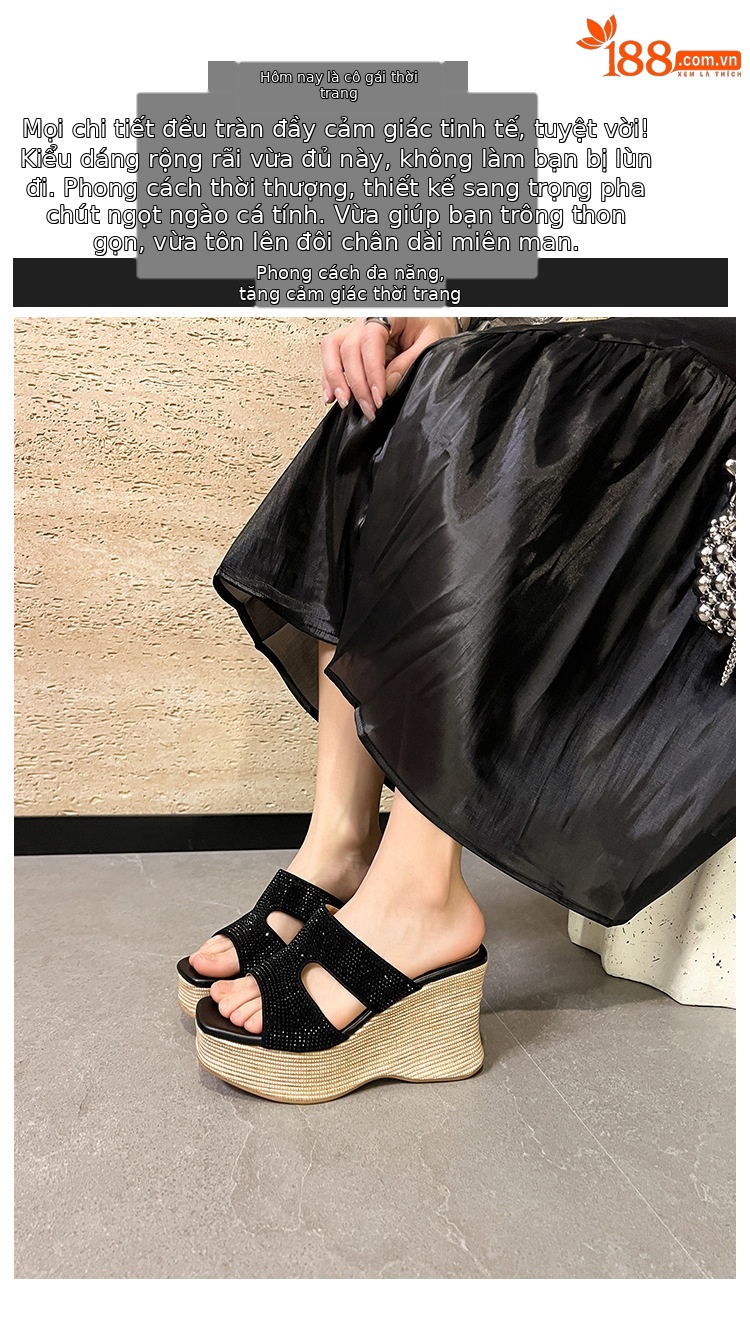 Sandal cao gót nữ đế xuồng đính đá quai ngang — màu đen, màu trắng ngà chi tiết 1