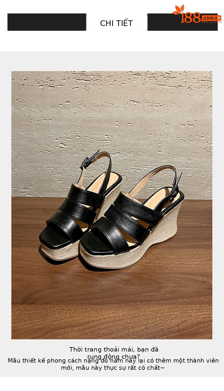 Sandal cao gót nữ hở mũi quai ngang đế xuồng da thật — màu đen, màu trắng ngà chi tiết 2