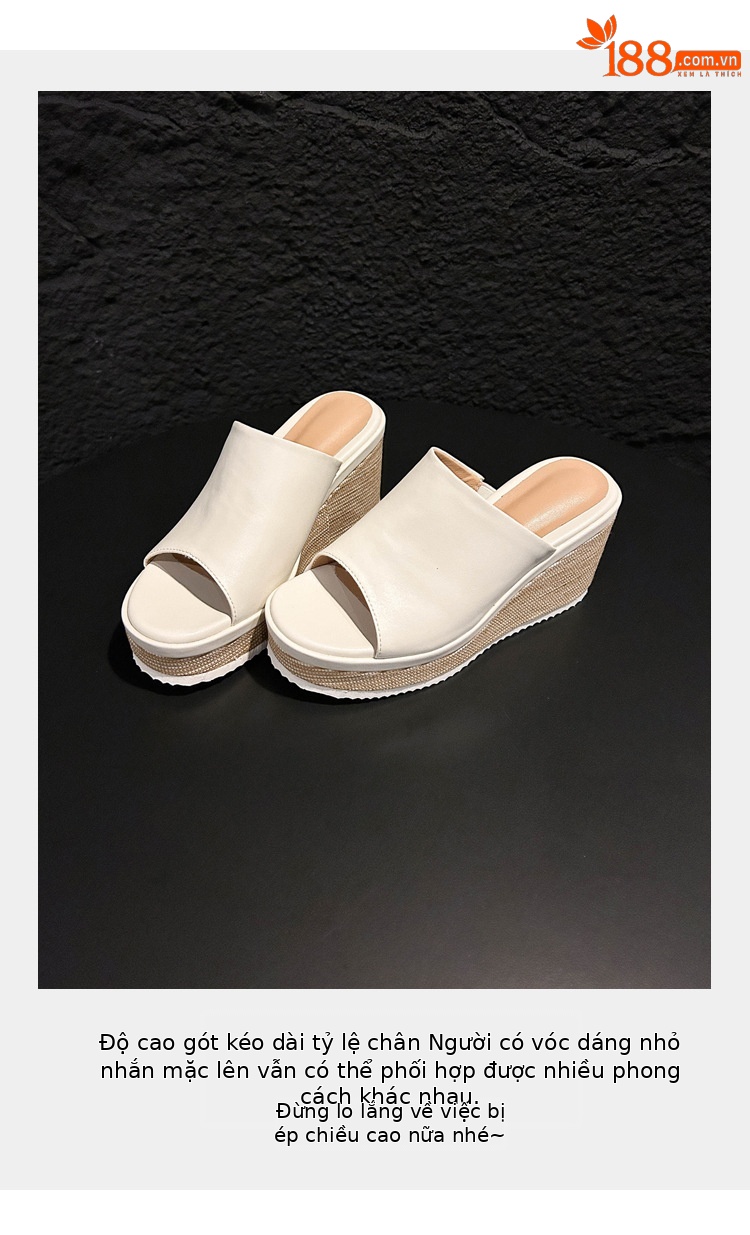 Sandal cao gót nữ mũi hở đế xuồng bọc cói phong cách La Mã — màu đen, màu trắng ngà chi tiết 6