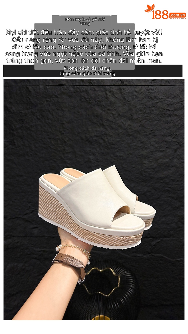 Sandal cao gót nữ mũi hở đế xuồng bọc cói phong cách La Mã — màu đen, màu trắng ngà chi tiết 1