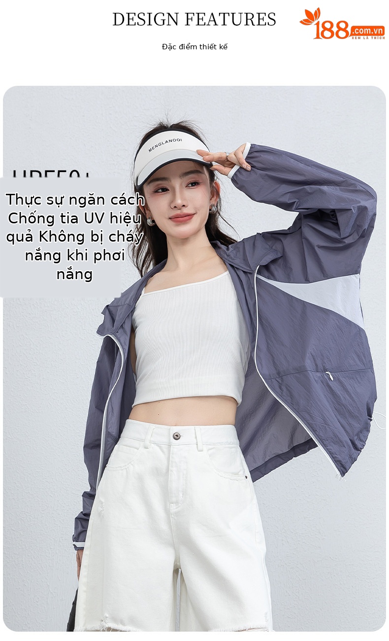 Áo chống nắng nữ dáng rộng thả vai, liền mũ, chất liệu lụa thoáng khí, che nắng mùa hè — màu tím chi tiết 10