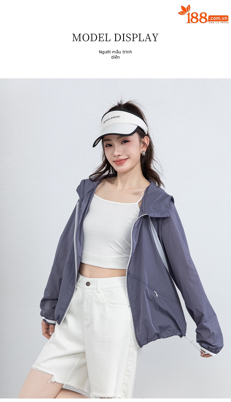 Áo chống nắng nữ dáng rộng thả vai, liền mũ, chất liệu lụa thoáng khí, che nắng mùa hè — màu tím chi tiết 20