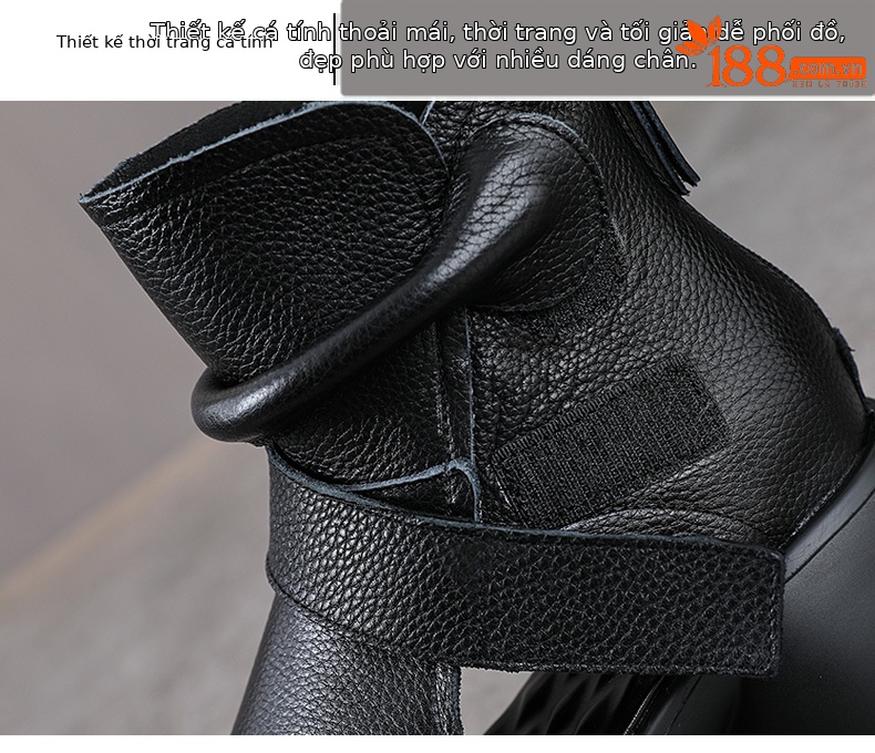 Sandal hở mũi nữ da bò thật đế dày tăng chiều cao khóa kéo — màu đen chi tiết 5