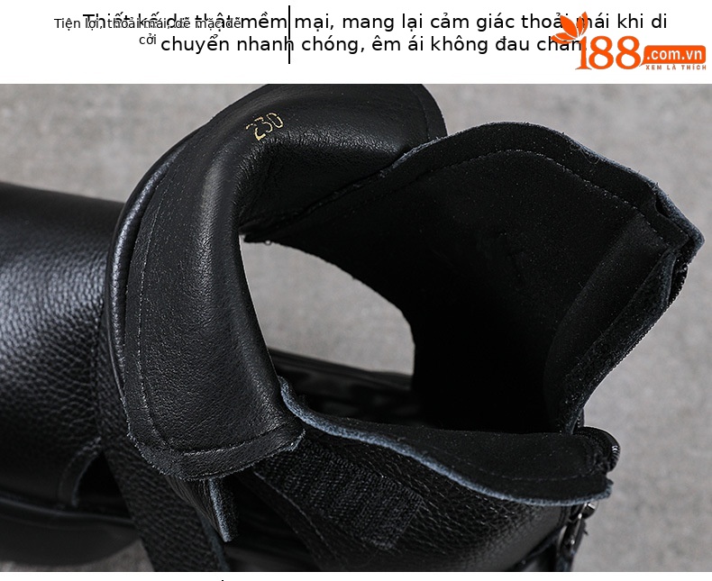 Sandal hở mũi nữ da bò thật đế dày tăng chiều cao khóa kéo — màu đen chi tiết 6