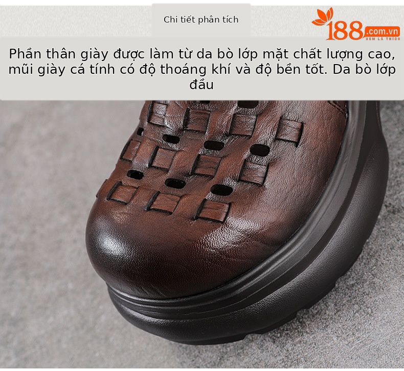 Giày Mary Jane nữ da bò thật đế dày quai ngang kiểu dệt vintage — màu nâu chi tiết 4