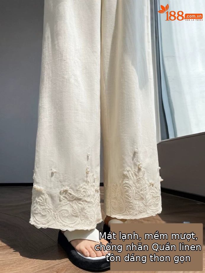 Quần culottes nữ ống rộng eo cao chất liệu ren đính cườm — Màu ảnh