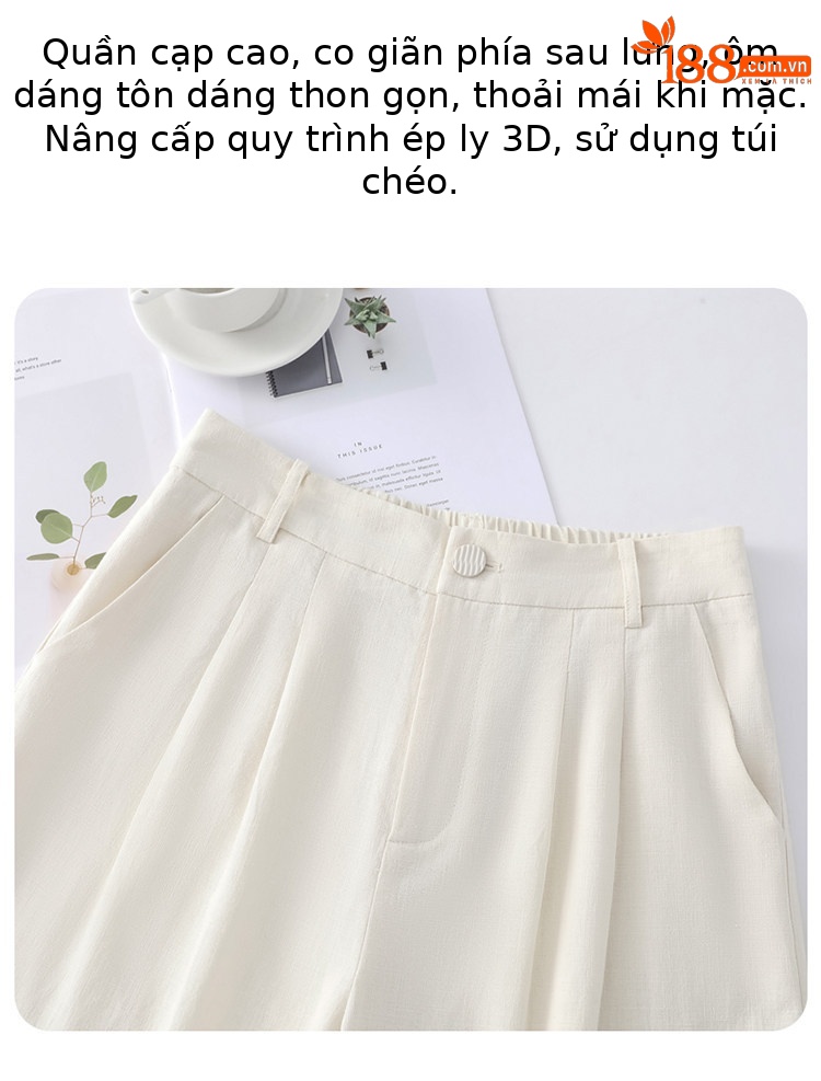 Quần culottes nữ ống rộng eo cao chất liệu ren đính cườm — Màu ảnh chi tiết 17