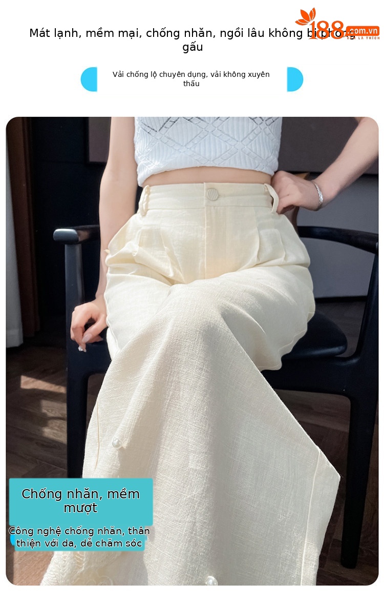 Quần culottes nữ ống rộng eo cao chất liệu ren đính cườm — Màu ảnh chi tiết 22