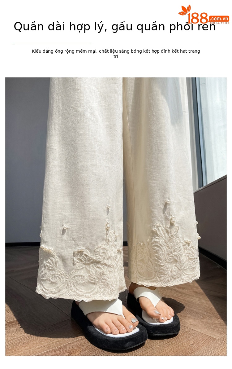 Quần culottes nữ ống rộng eo cao chất liệu ren đính cườm — Màu ảnh chi tiết 26