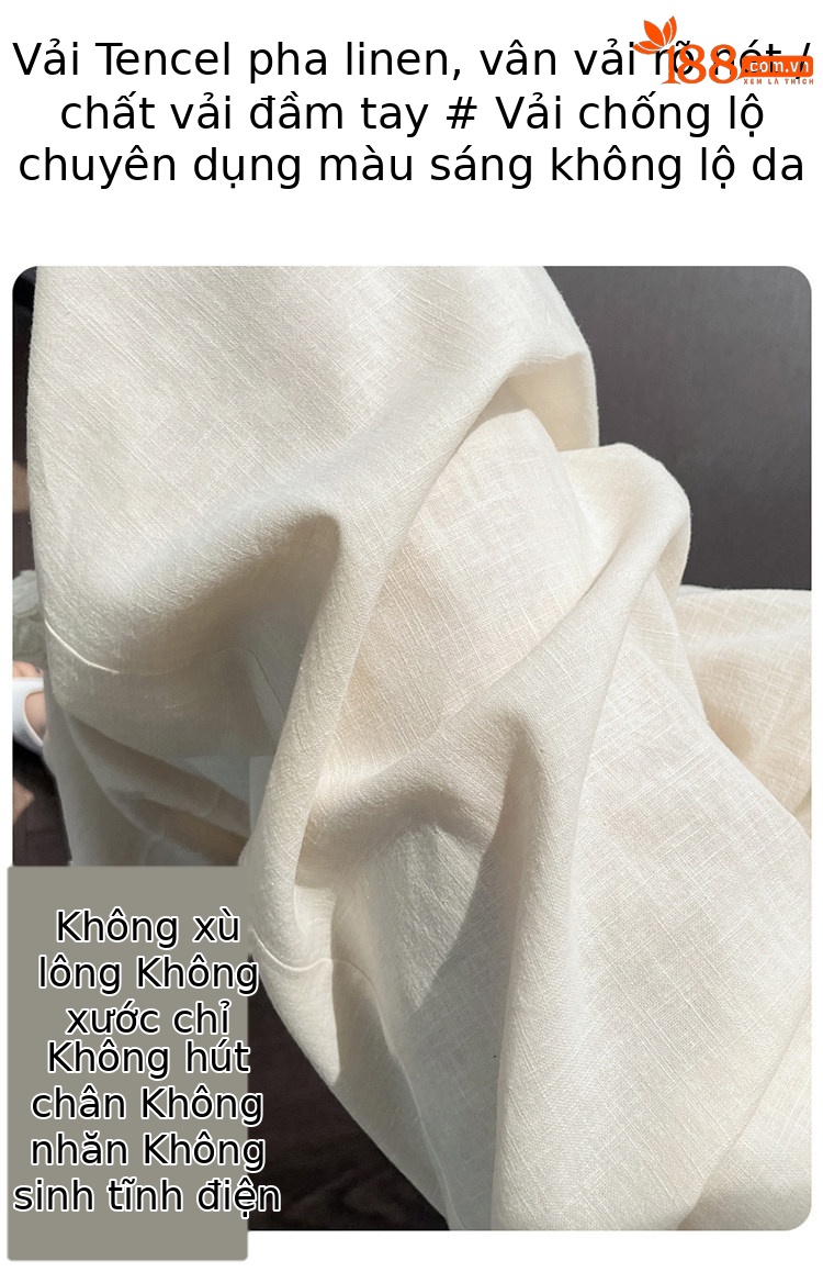 Quần culottes nữ ống rộng eo cao chất liệu ren đính cườm — Màu ảnh chi tiết 6