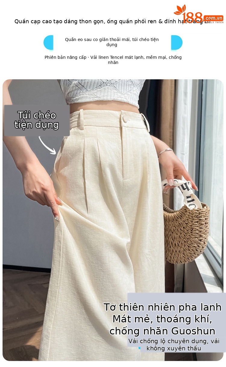 Quần culottes nữ ống rộng eo cao chất liệu ren đính cườm — Màu ảnh chi tiết 10