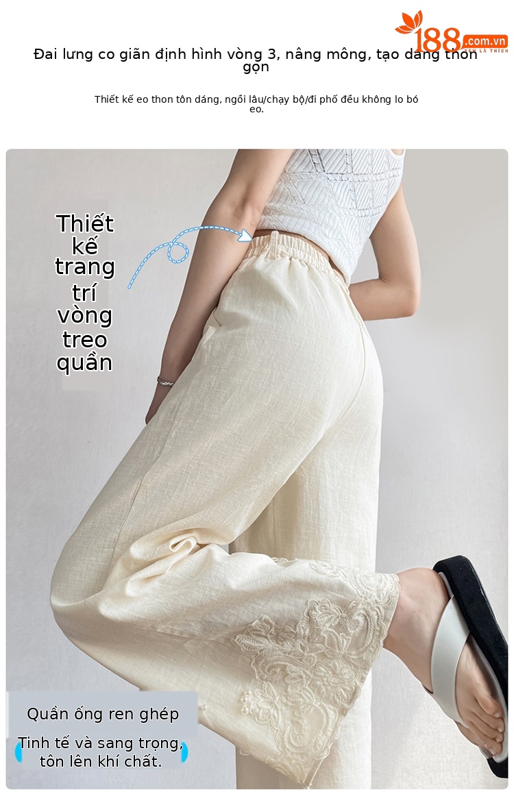 Quần culottes nữ ống rộng eo cao chất liệu ren đính cườm — Màu ảnh chi tiết 13