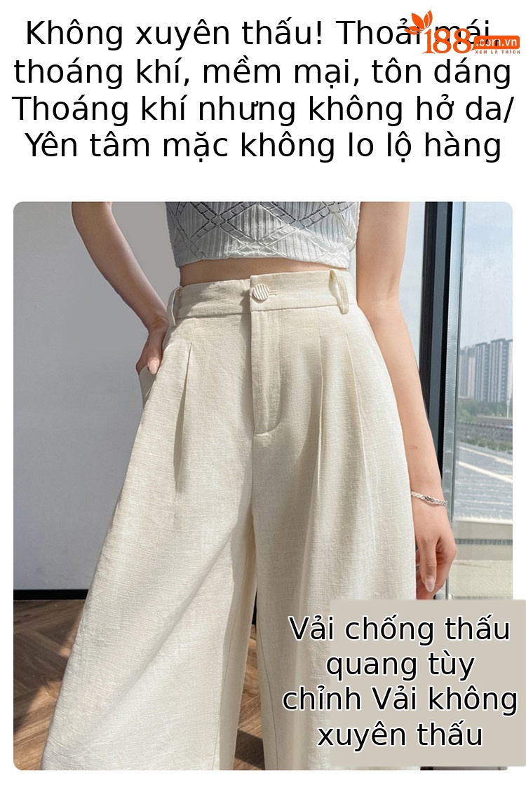 Quần culottes nữ ống rộng eo cao chất liệu ren đính cườm — Màu ảnh chi tiết 15