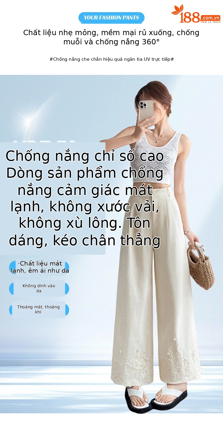Quần culottes nữ ống rộng eo cao chất liệu ren đính cườm — Màu ảnh chi tiết 19