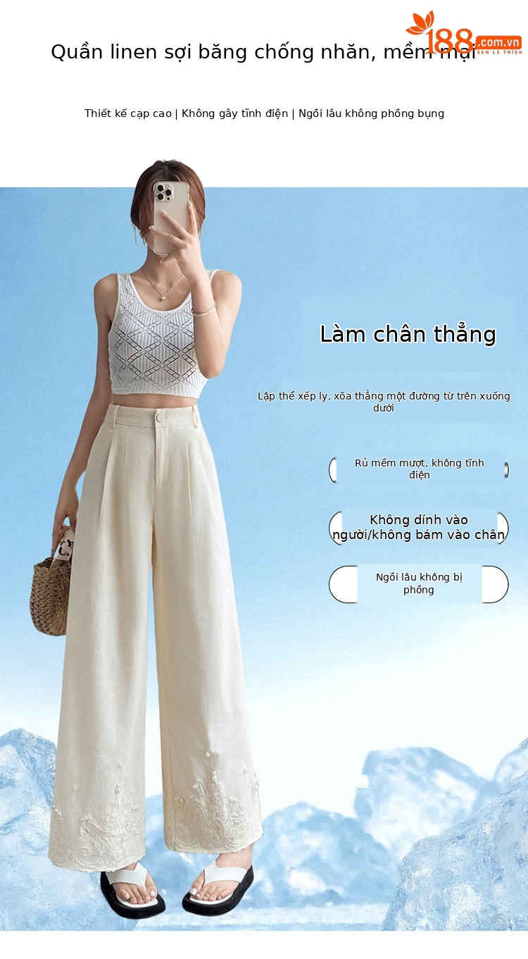 Quần culottes nữ ống rộng eo cao chất liệu ren đính cườm — Màu ảnh chi tiết 32