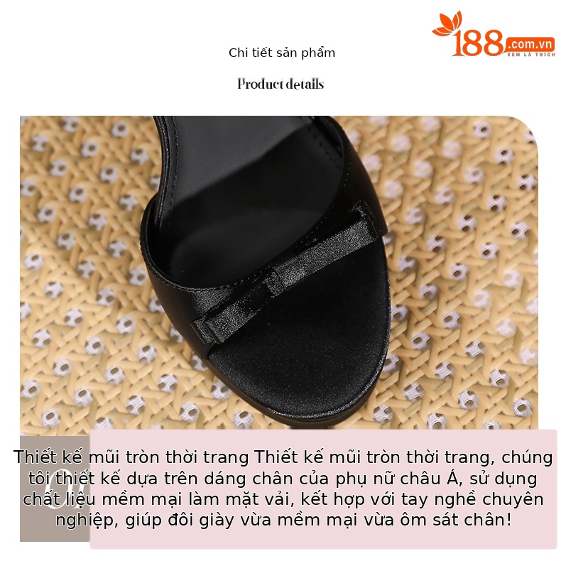 Sandal cao gót nữ hở mũi phối nơ satin quai ngang khóa móc, gót 9 cm — Champagne-9cm chi tiết 3
