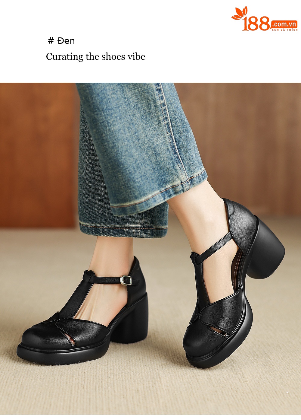Sandal cao gót nữ mũi nhọn quai chữ T đế dày gót 7 cm — đen chi tiết 6