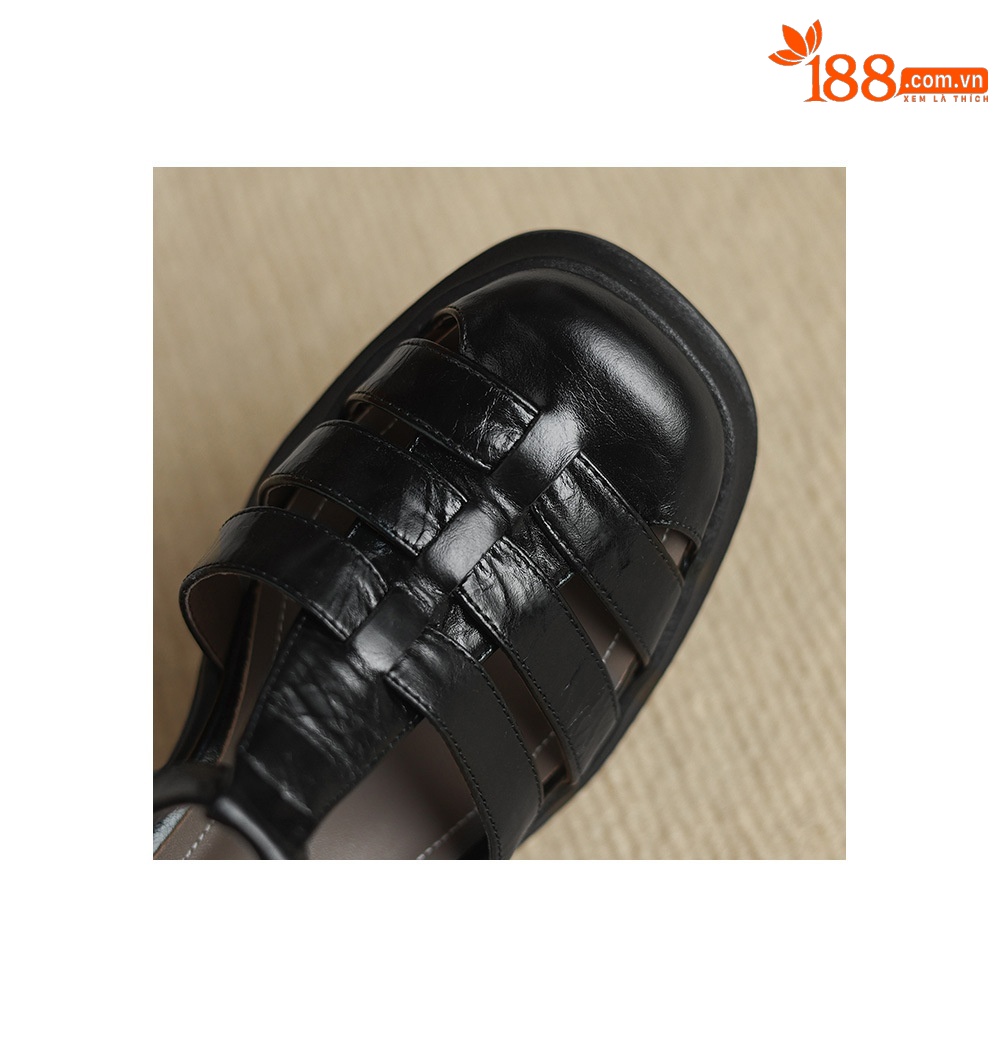 Sandal nữ phong cách La Mã gót dày 7 cm, mũi kín quai T, đế xuồng — màu nâu chi tiết 15
