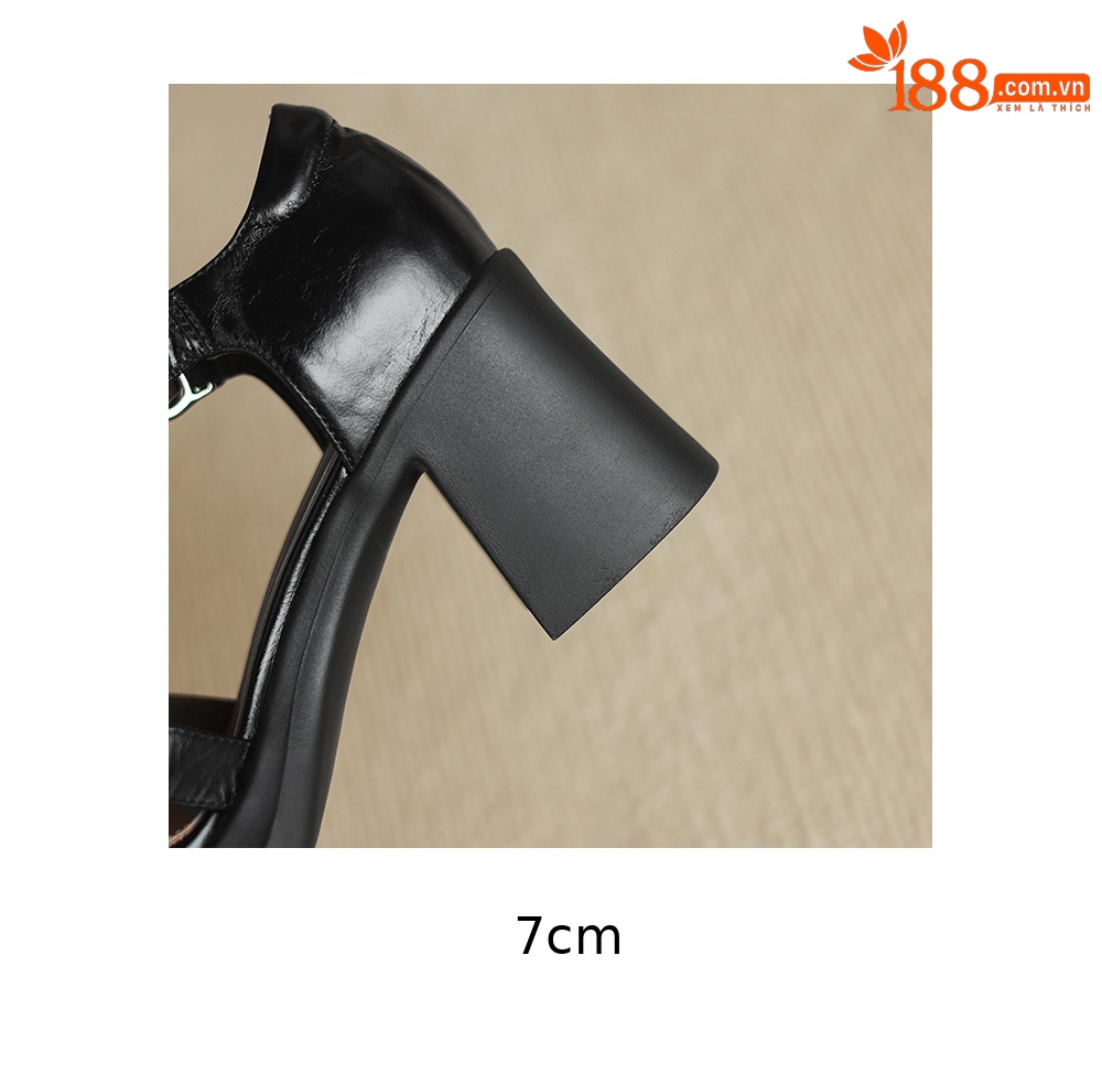 Sandal nữ phong cách La Mã gót dày 7 cm, mũi kín quai T, đế xuồng — màu nâu chi tiết 16