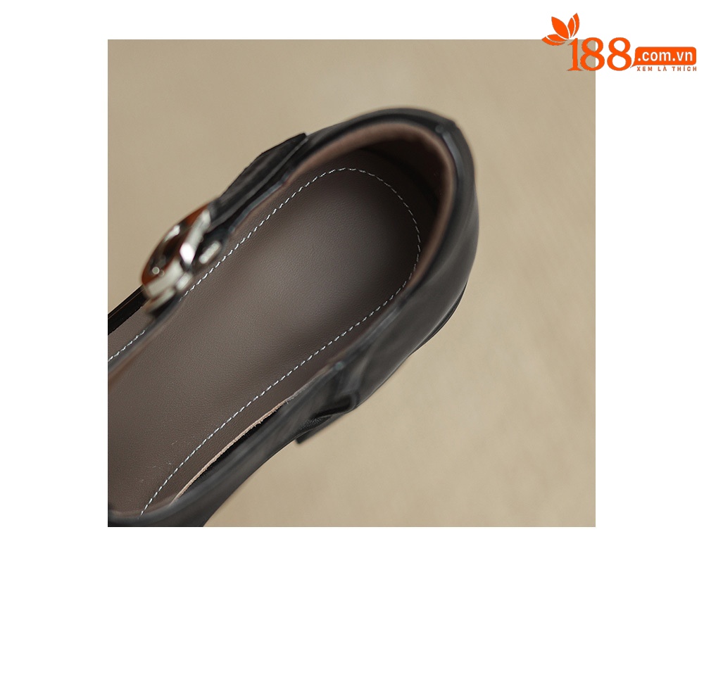 Sandal nữ phong cách La Mã gót dày 7 cm, mũi kín quai T, đế xuồng — màu nâu chi tiết 18
