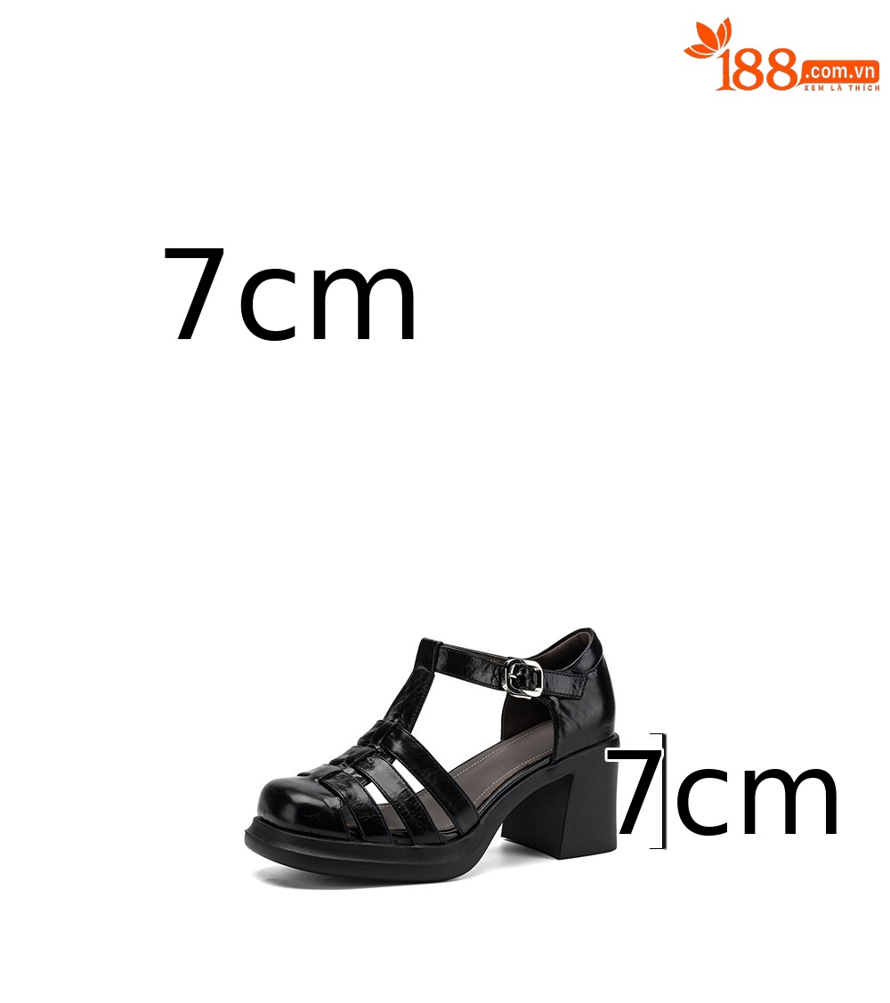 Sandal nữ phong cách La Mã gót dày 7 cm, mũi kín quai T, đế xuồng — màu nâu chi tiết 3