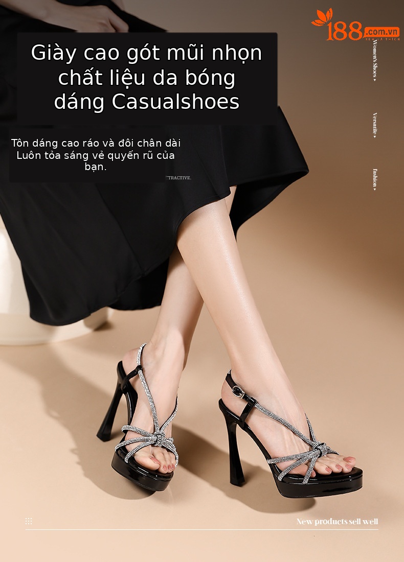 Sandal cao gót nữ quai ngang phong cách Pháp, gót nhọn 11 cm, đế platform — Màu nude - 11cm chi tiết 1
