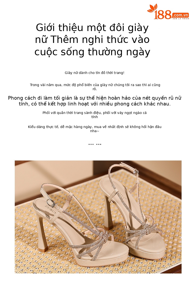 Sandal cao gót nữ quai ngang phong cách Pháp, gót nhọn 11 cm, đế platform — Màu nude - 11cm chi tiết 2
