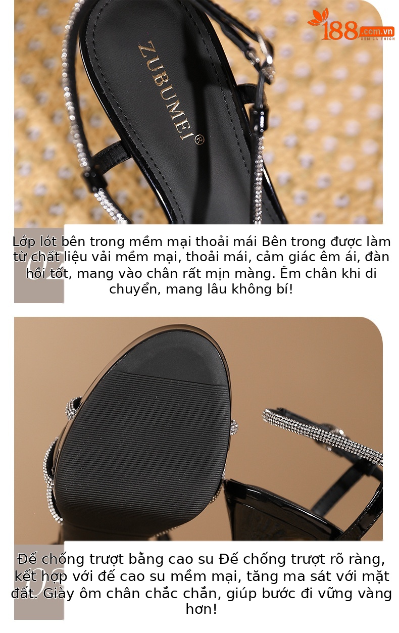 Sandal cao gót nữ quai ngang phong cách Pháp, gót nhọn 11 cm, đế platform — Màu nude - 11cm chi tiết 4