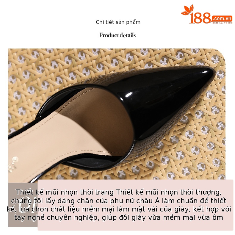 Sandal cao gót nữ mũi nhọn, gót 10 cm, đế platform, chất liệu da PU bóng — Da trần-10cm chi tiết 3