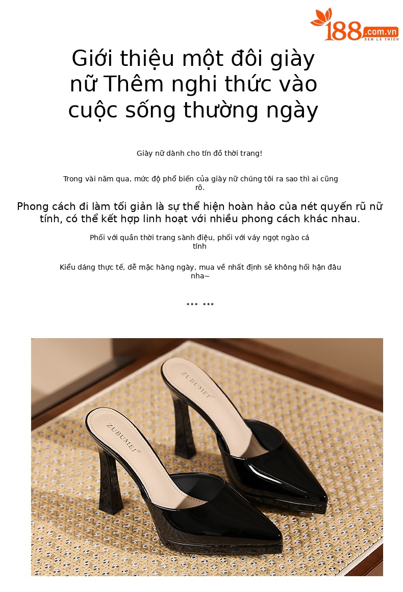 Sandal cao gót nữ mũi nhọn, gót 10 cm, đế platform, chất liệu da PU bóng — Da trần-10cm chi tiết 2