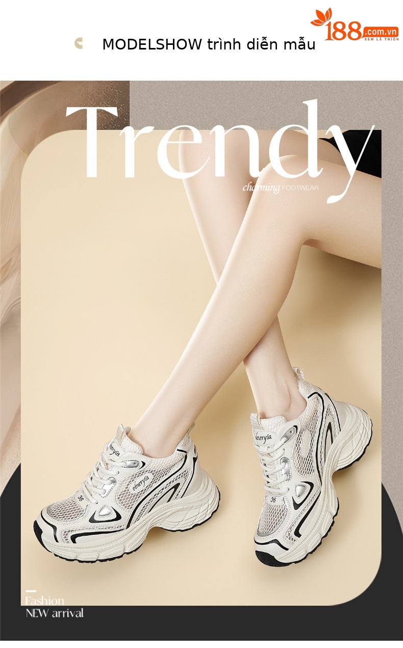 Giày sneaker nữ đế dày Diddy 2026 mới mùa hè, lưới thoáng khí, tăng chiều cao, nhẹ — 7009-5 Xám Lan, 7009-5 Màu be chi tiết 4