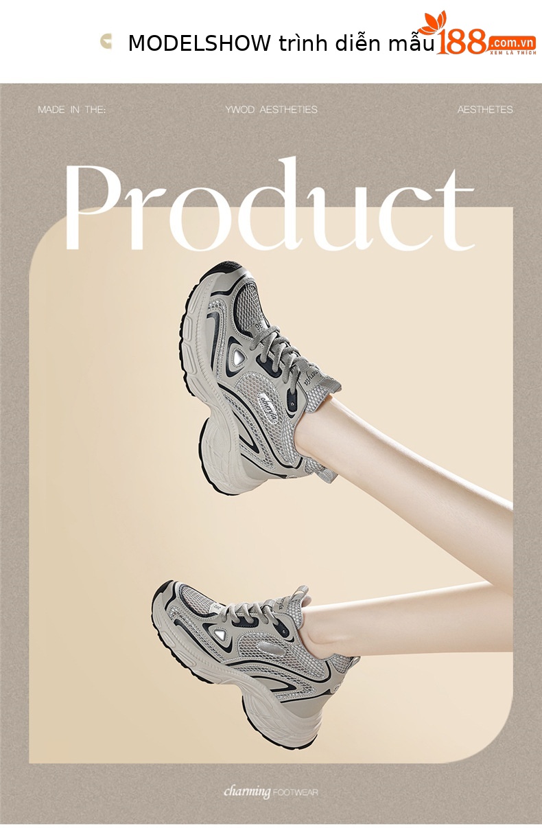 Giày sneaker nữ đế dày Diddy 2026 mới mùa hè, lưới thoáng khí, tăng chiều cao, nhẹ — 7009-5 Xám Lan, 7009-5 Màu be chi tiết 5