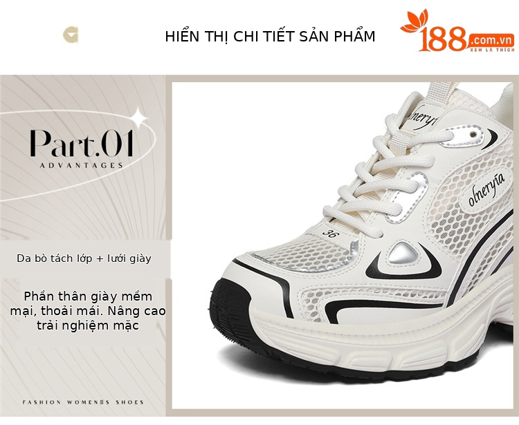 Giày sneaker nữ đế dày Diddy 2026 mới mùa hè, lưới thoáng khí, tăng chiều cao, nhẹ — 7009-5 Xám Lan, 7009-5 Màu be chi tiết 6