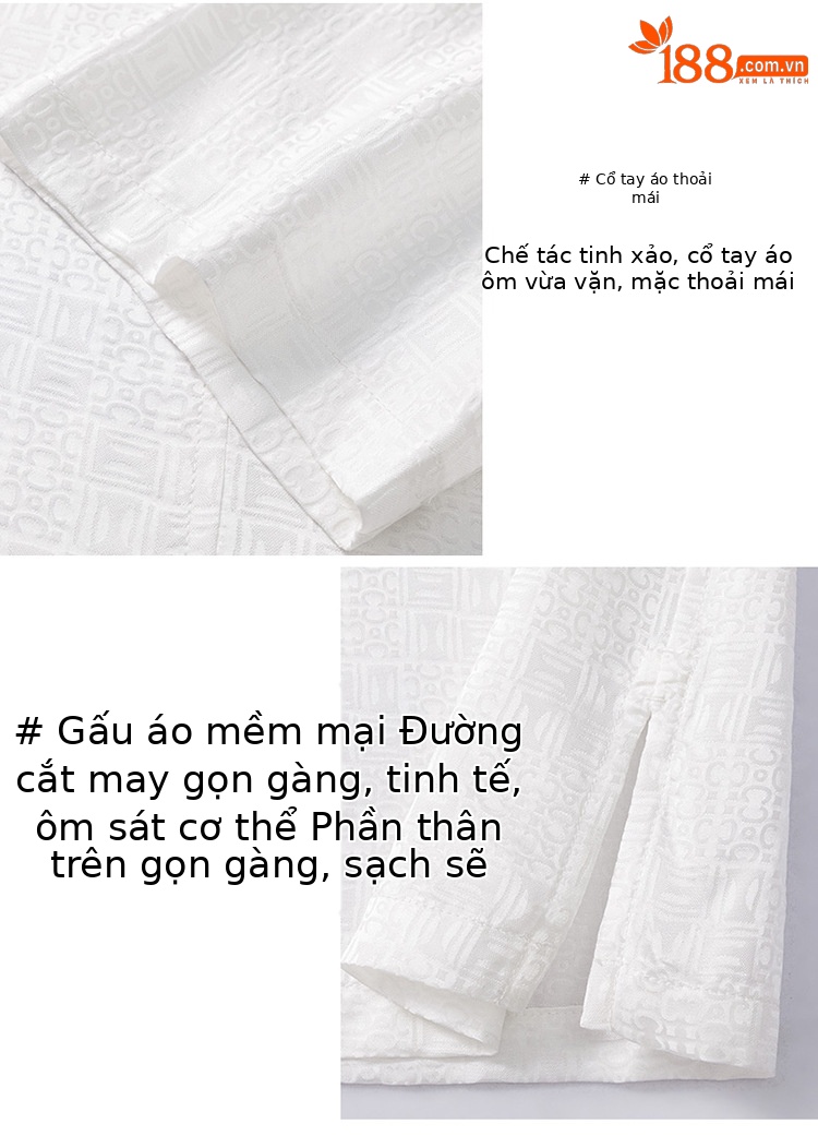 Áo thun nam tay ngắn lụa jacquard Mulberry mỏng nhẹ mùa hè — Trắng 8876 chi tiết 7