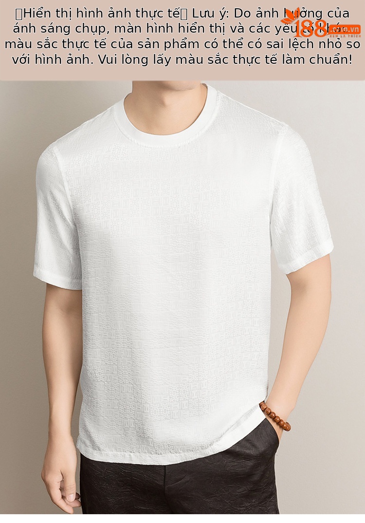 Áo thun nam tay ngắn lụa jacquard Mulberry mỏng nhẹ mùa hè — Trắng 8876 chi tiết 8