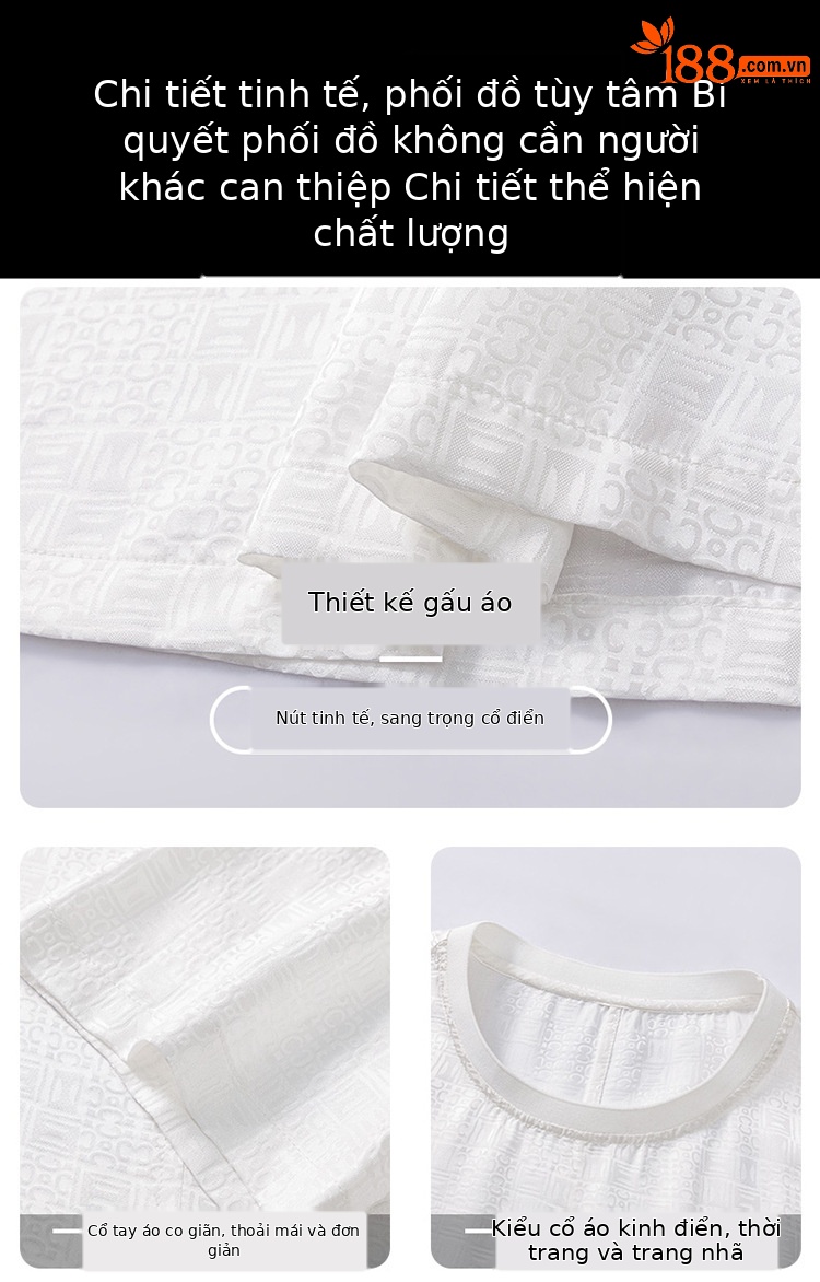 Áo thun nam tay ngắn lụa jacquard Mulberry mỏng nhẹ mùa hè — Trắng 8876 chi tiết 5