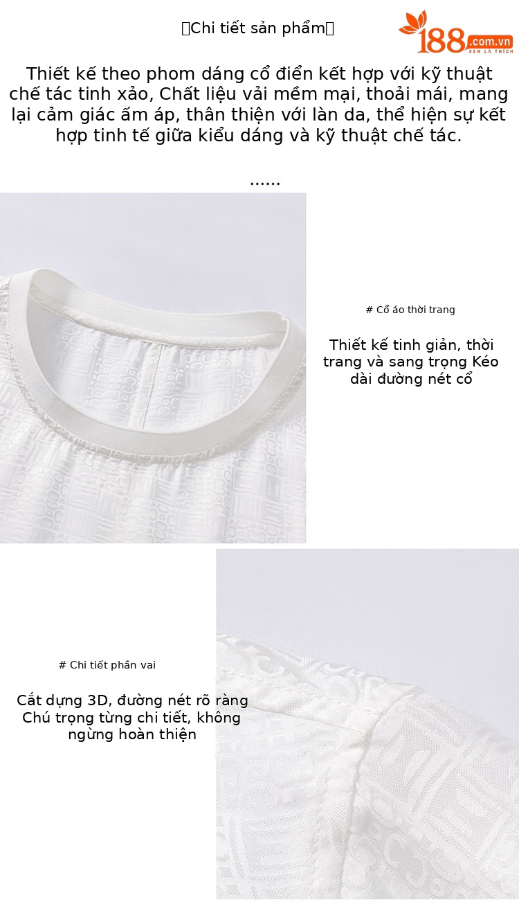 Áo thun nam tay ngắn lụa jacquard Mulberry mỏng nhẹ mùa hè — Trắng 8876 chi tiết 6