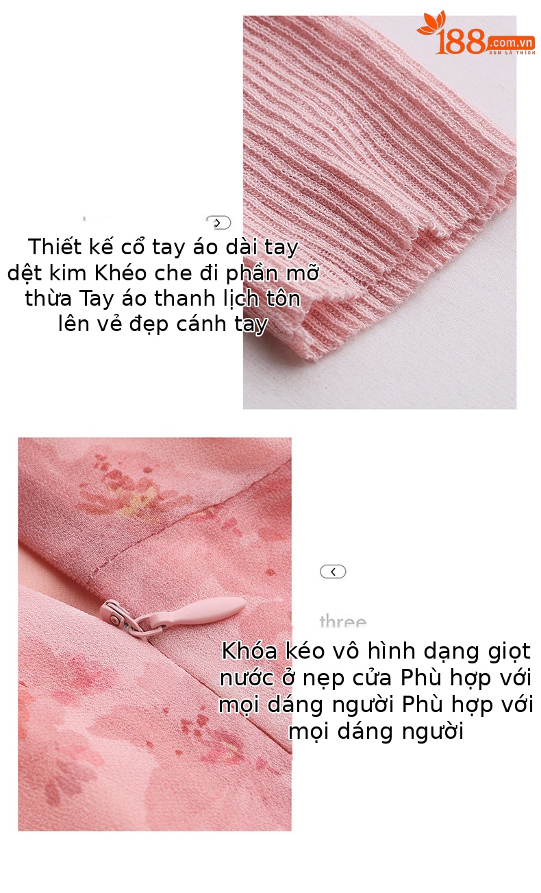 Bộ váy hai dây kèm áo khoác cardigan họa tiết hoa nhí dáng chữ A — Màu hồng, xanh lá cây chi tiết 7