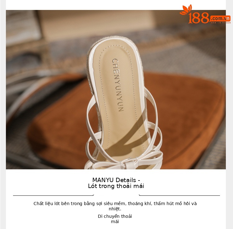 Sandal cao gót nữ hở mũi đế xuồng bện thừng gót 9 cm — màu trắng ngà chi tiết 4